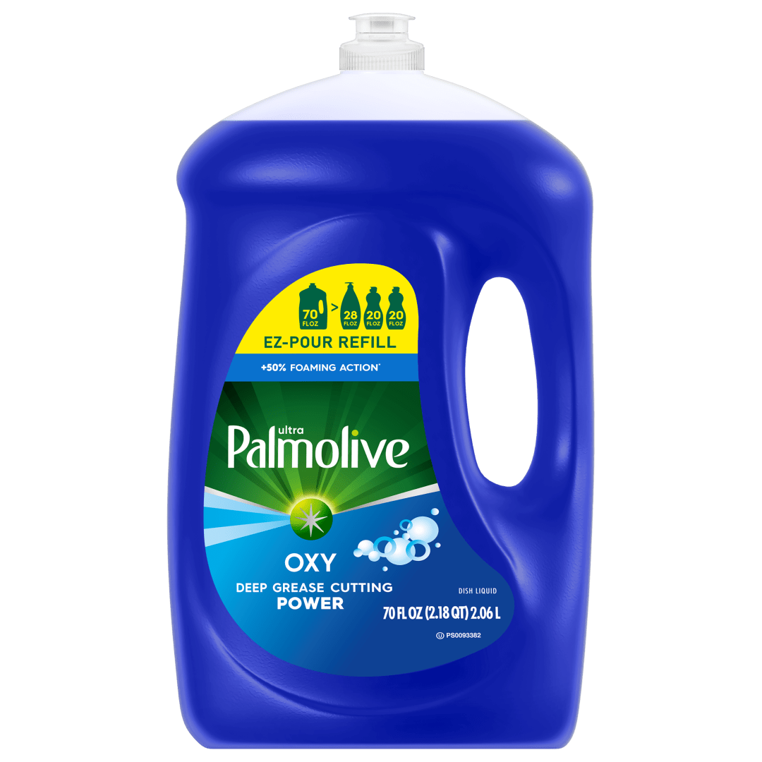 Palmolive Ultra Oxy Liquid Dish Soap, Cuts Grease and Grime, No Soaking Needed, Powerful on Plastics, Dishwashing Liquid, 70 fl oz EZ-Pour Refill Bottle