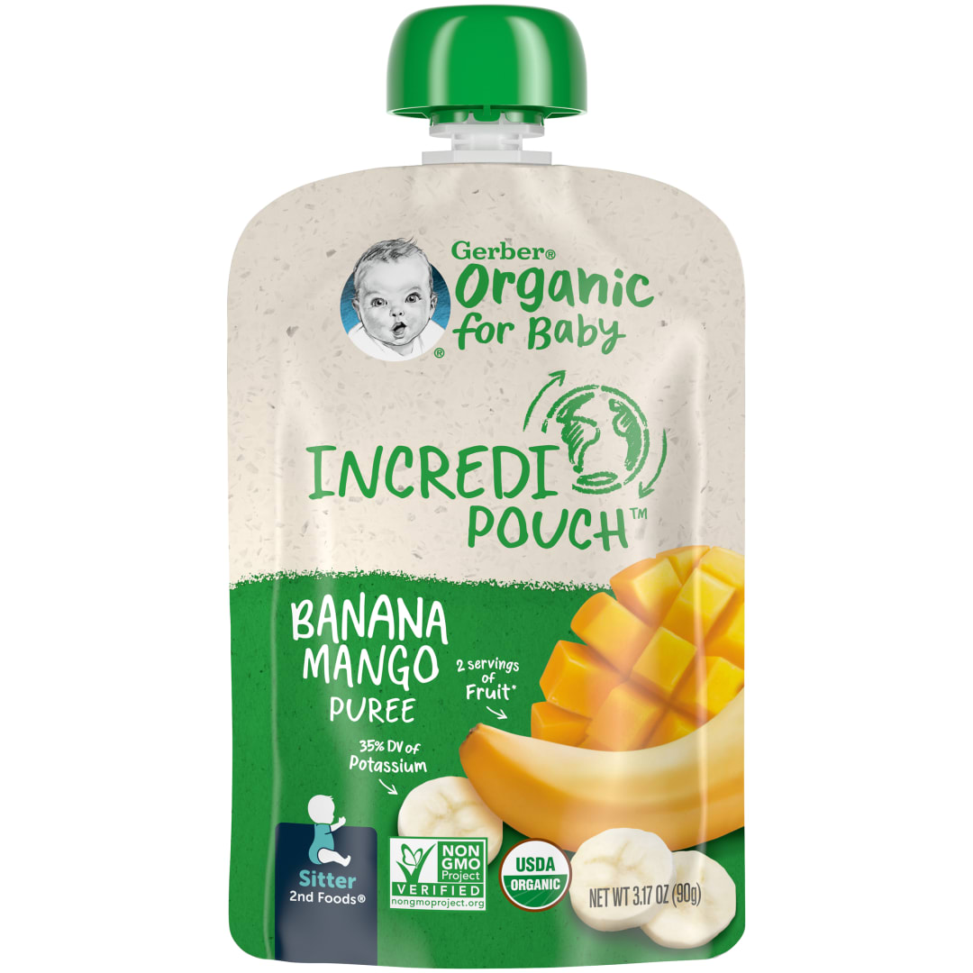 Gerber Organic Stage 2 Baby Food, Banana Mango Puree, 3.17 oz Pouch