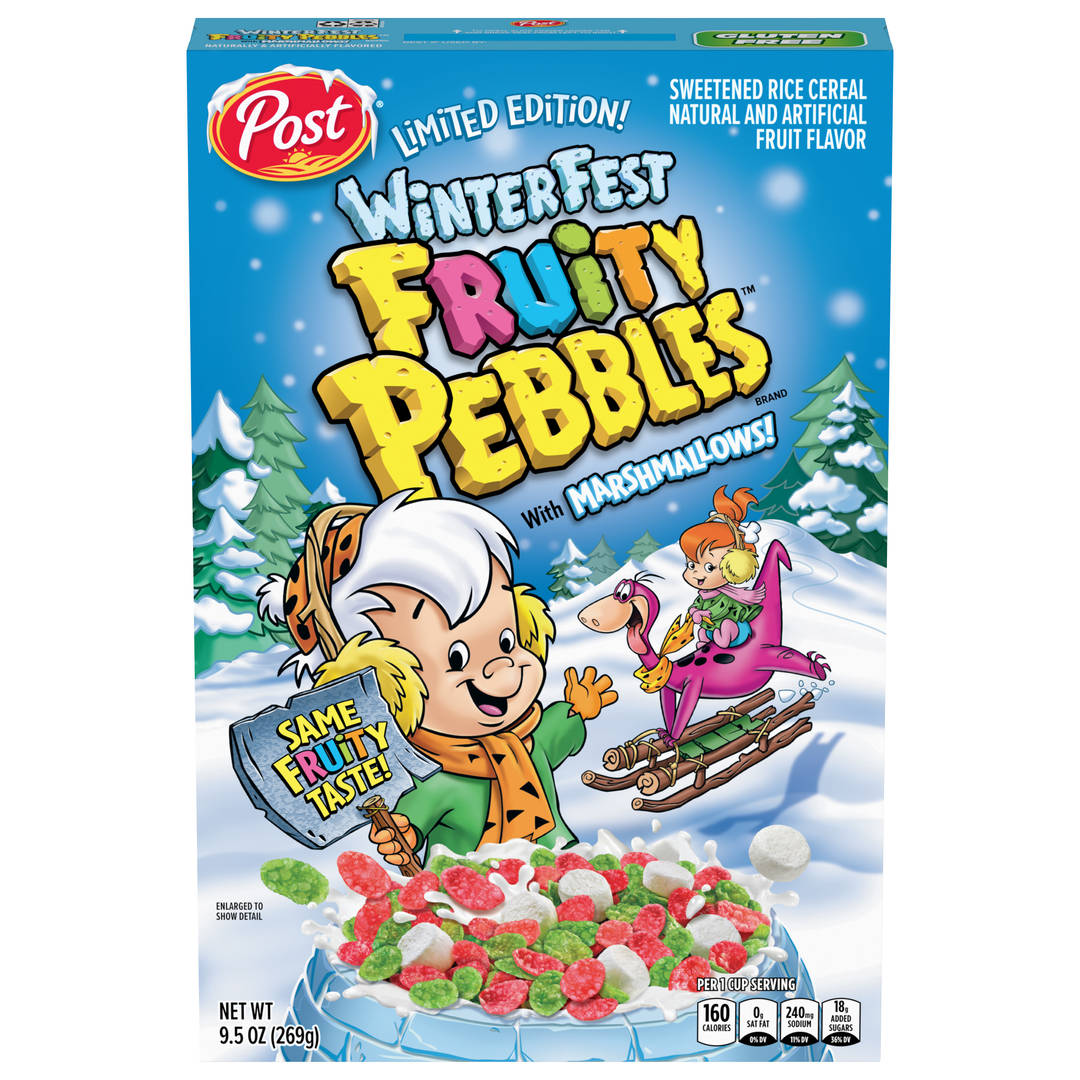 Post WinterFest with Marshmallows Fruity PEBBLES Cereal, Fruity Kids Cereal, 9.5 OZ Cereal Box