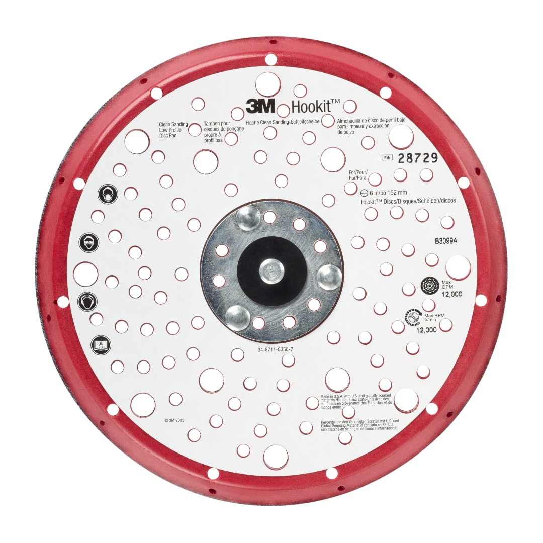 3M™ Hookit™ Düşük Profilli Disk Zımpara Yedek Tabanı, Kırmızı, 150 mm, 5/16-24 in, Çok Delikli, 28729