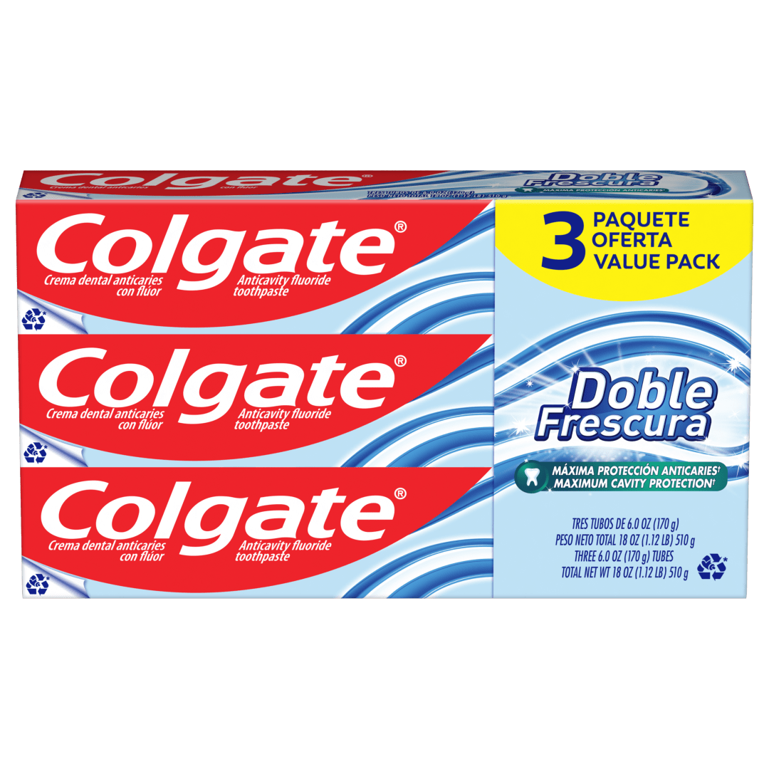 Colgate Doble Frescura Crema Dental, Paquete de 3, Tubos de 6 oz