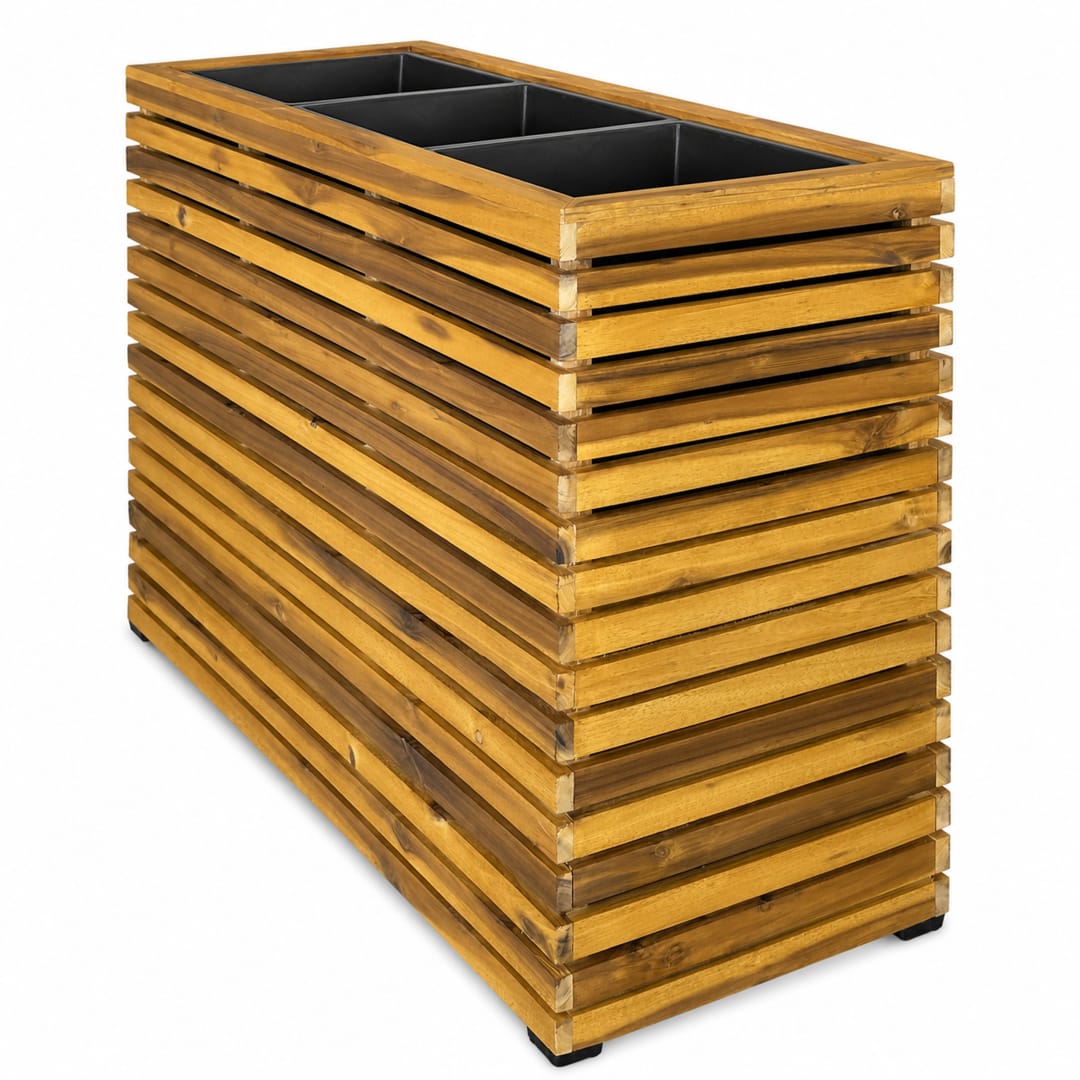 Modern Indoor/Outdoor 31.89 in. Golden Teak Acacia Wood Raised Planter Box