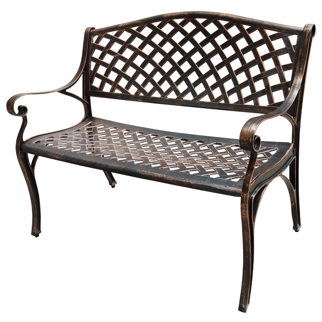 Outdoor Aluminum Modern Bronze Patio Bench Loveseat