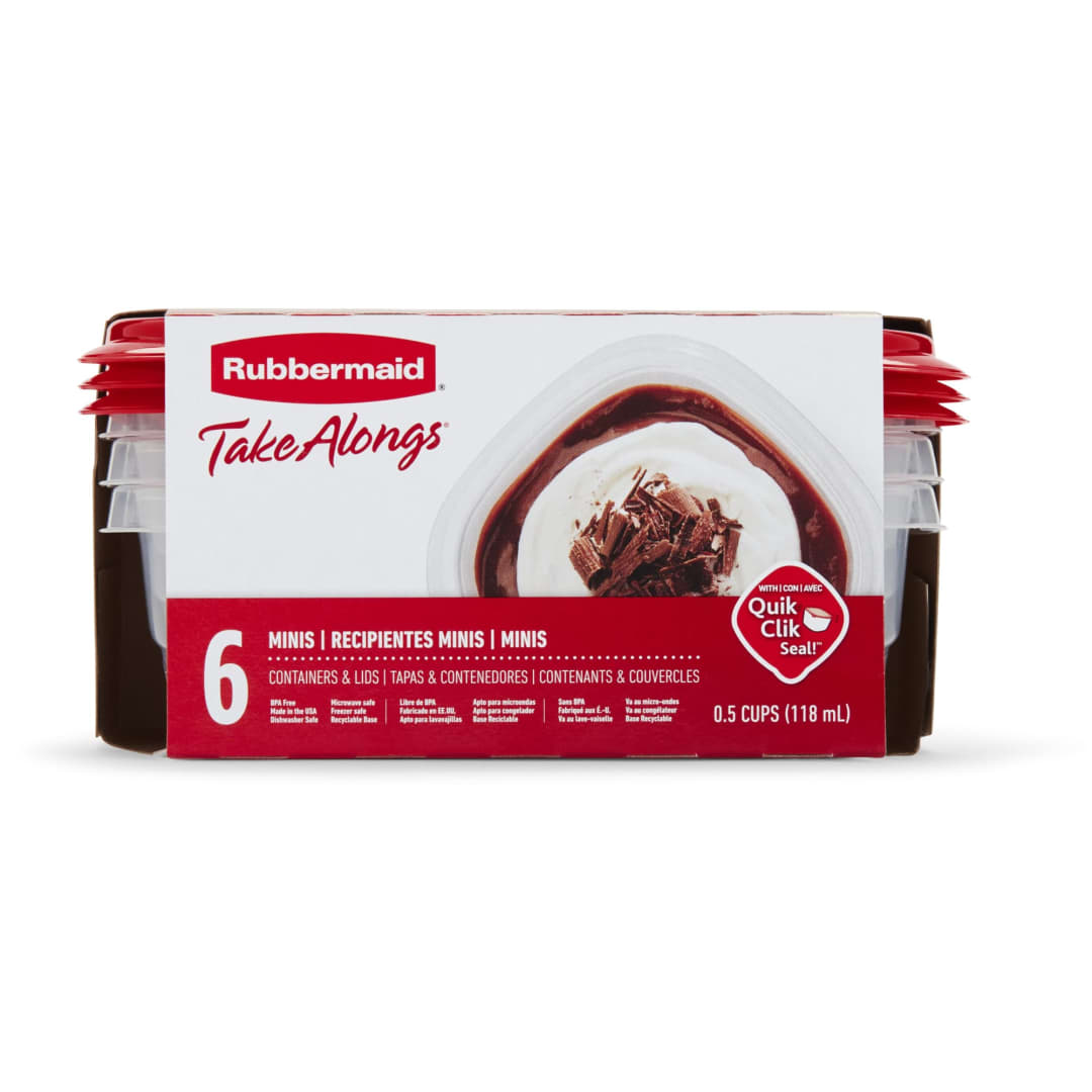 Rubbermaid® TakeAlongs® Mini Deep Square Food Storage Containers, 118 mL (0.5 Cup), Ruby Red, 6 Pack