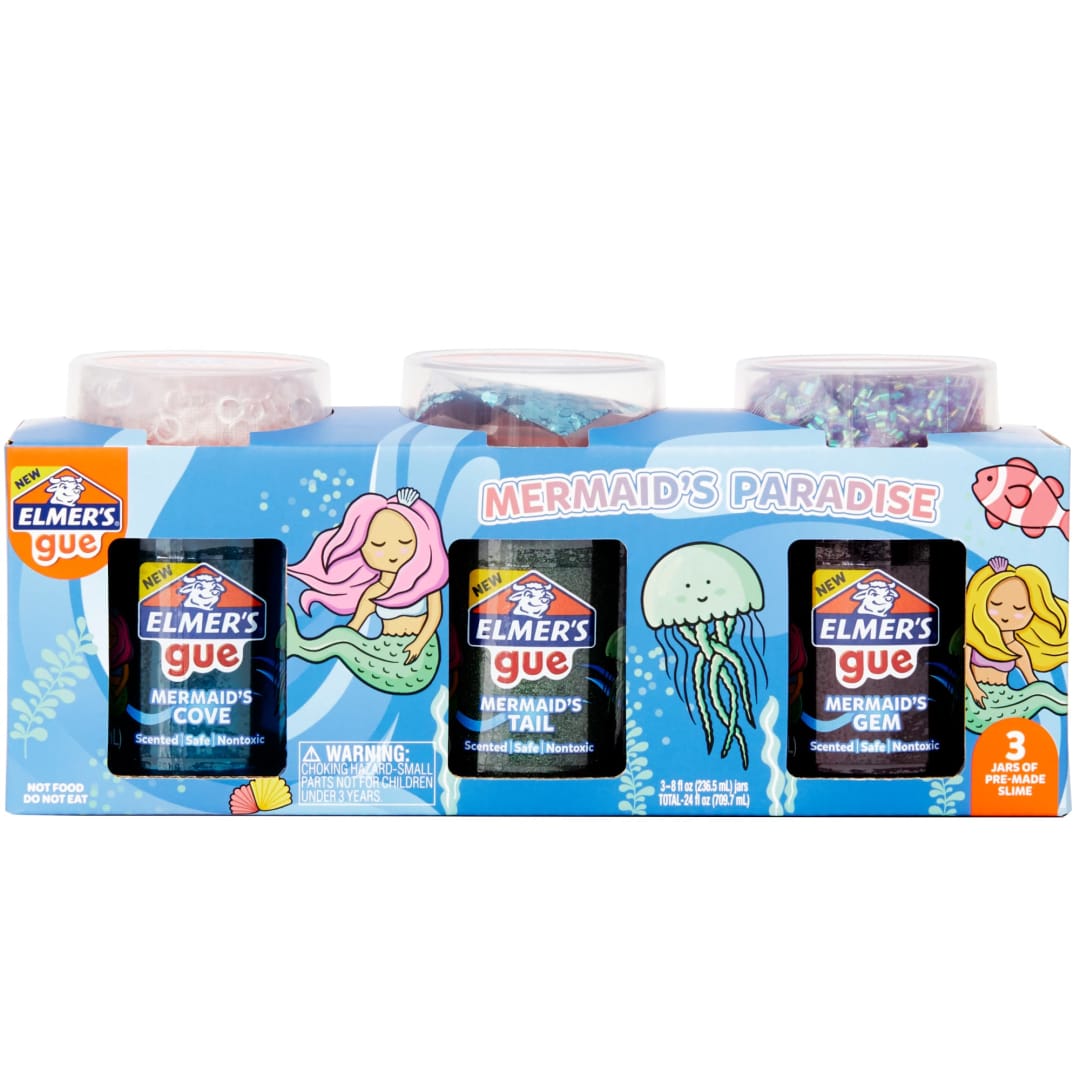 Elmer’s Gue Premade Slime, Mermaid's Paradise Slime Variety Pack, Includes Fun, Unique Add-Ins, Variety Pack, 3 Count