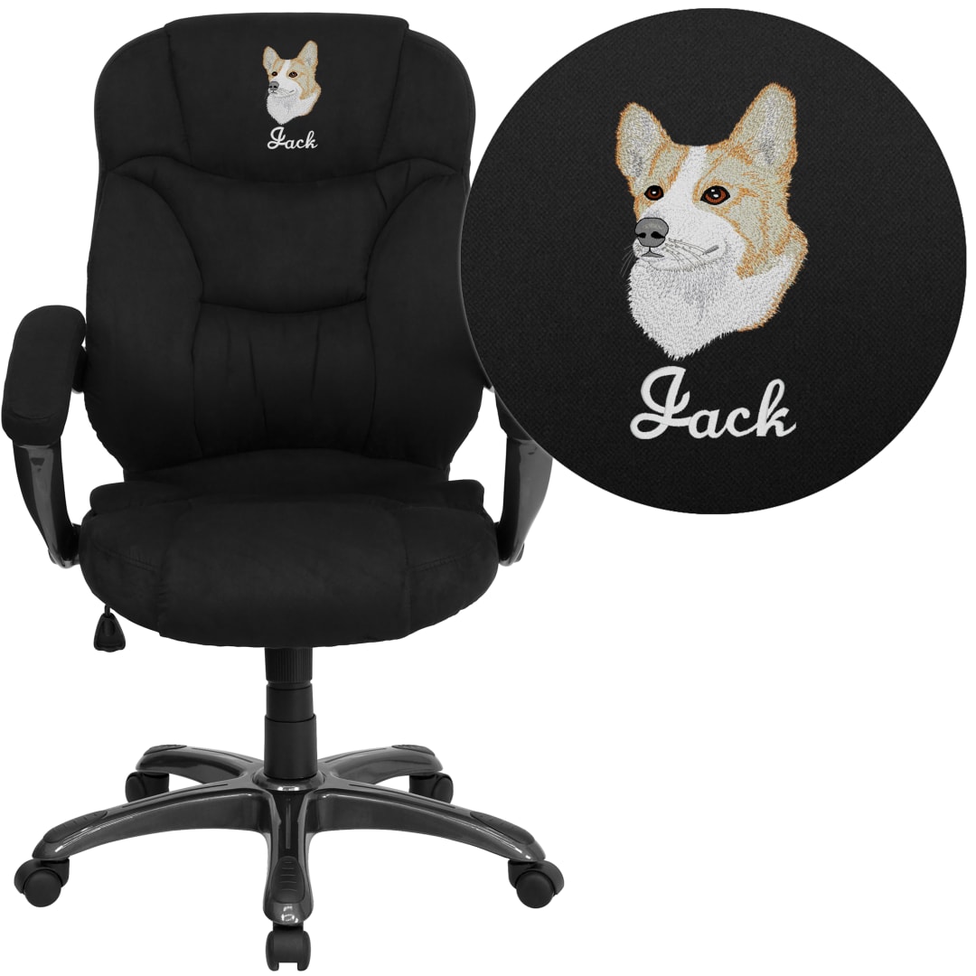 Jessie Embroidered High Back Black Microfiber Contemporary Executive Swivel Ergonomic Office Chair with Arms