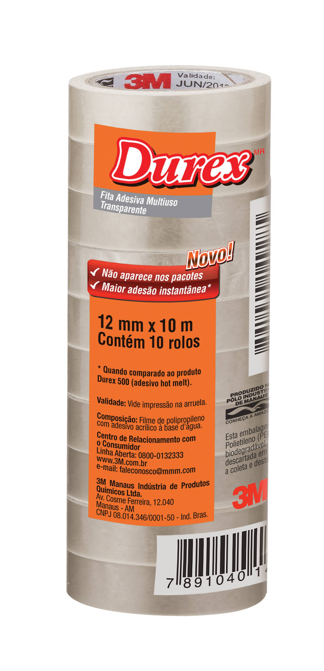 Fita Adesiva Transparente Durex™, 12 mm x 10 m, 10 Rolos