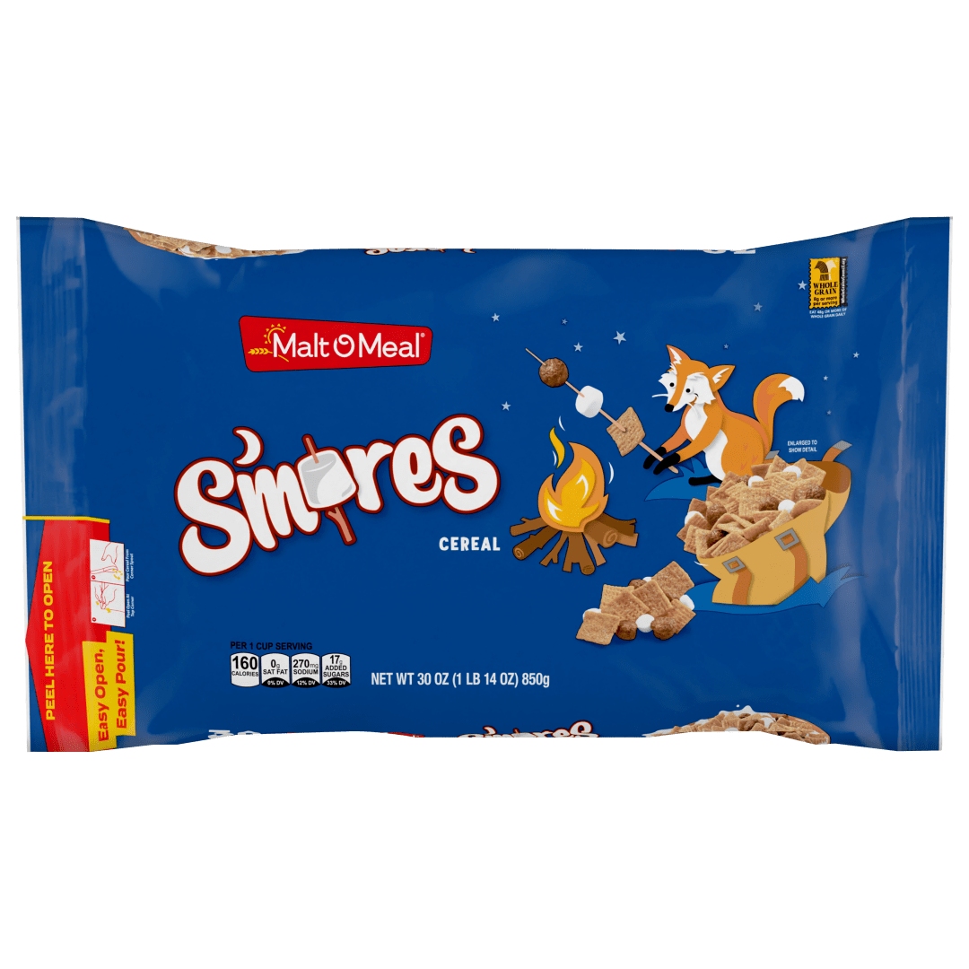 Malt-O-Meal S'mores Breakfast Cereal, Graham Squares, Chocolatey Puffs, Marshmallow Bits, 30 oz