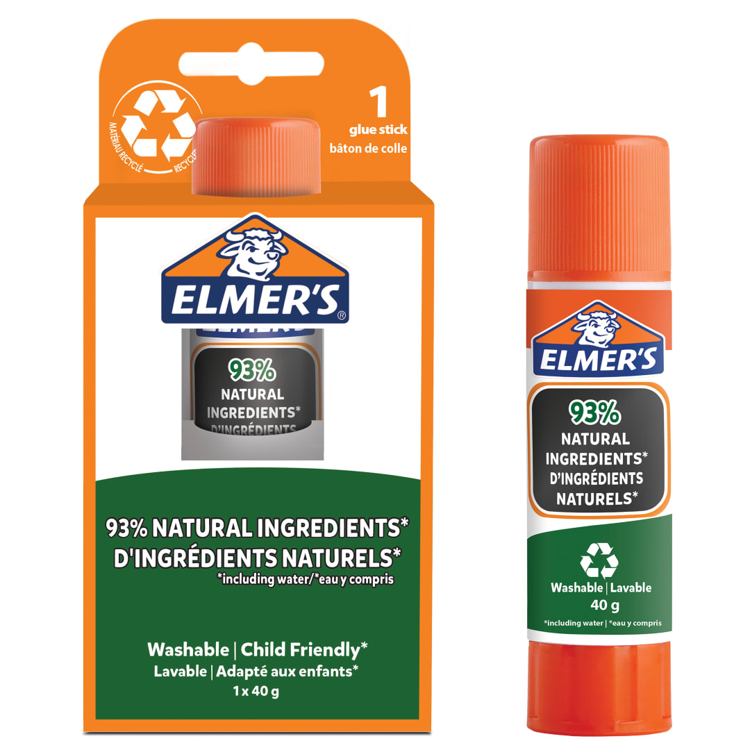 Barras de pegamento puro de Elmer | 93 % de ingredientes naturales | Ideal para clase y manualidades | Lavable y apto para niños | 40 g | paquete de 1