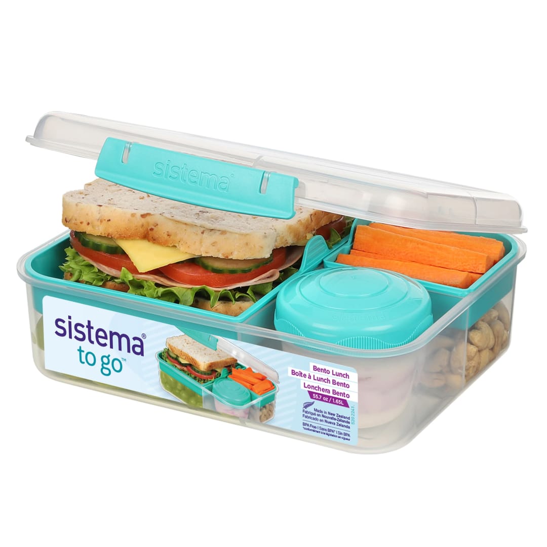 Sistema Bento Box TO GO | Lunch Box with Yoghurt/Fruit Pot | 1.65 L | BPA-Free | Minty Teal [21690-8T]