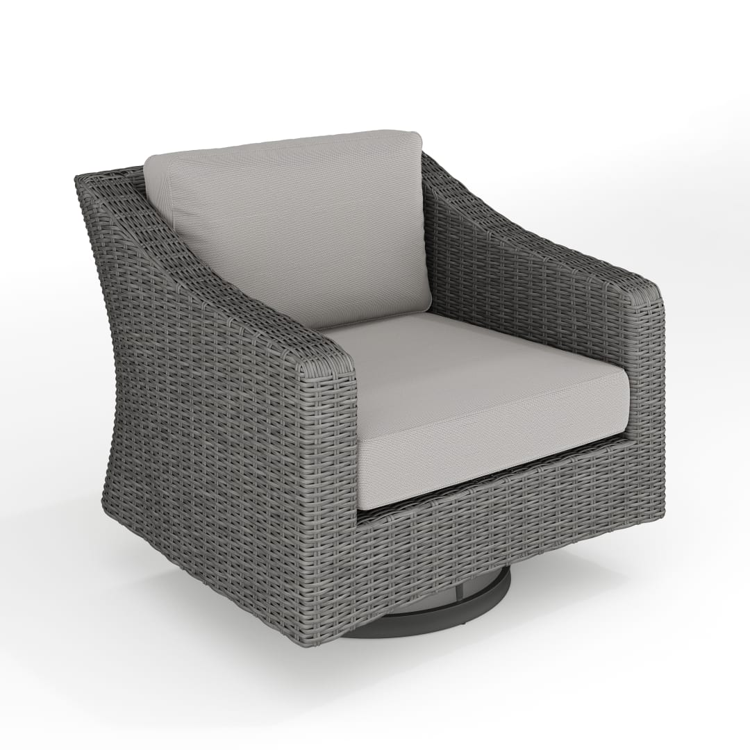 Bedford Indoor-Outdoor Patio Chair in Gray Rattan Wicker with 360° Swivel and Gray All-Weather Cushions