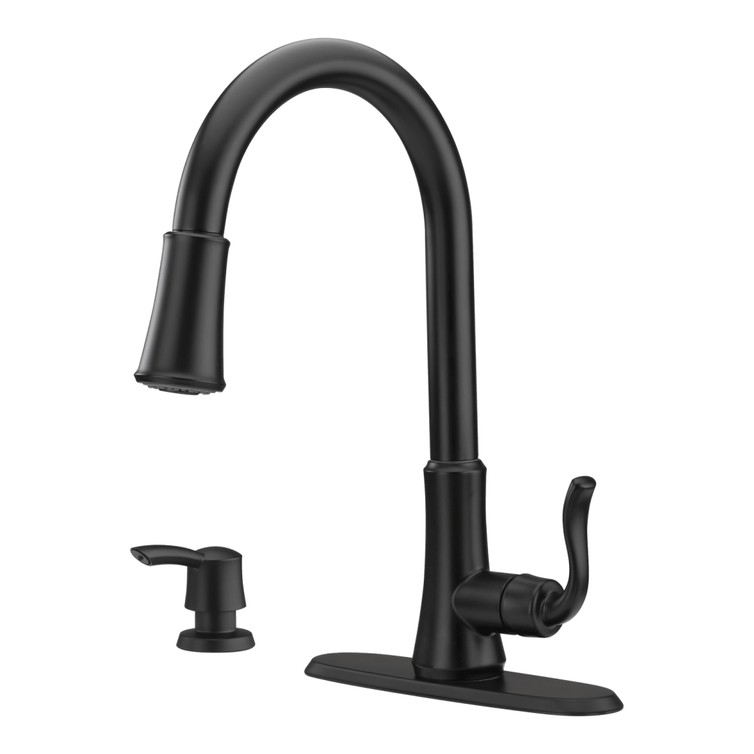 Cagney 1-Handle Pull-Down Kitchen Faucet with Soap Dispenser in Matte Black