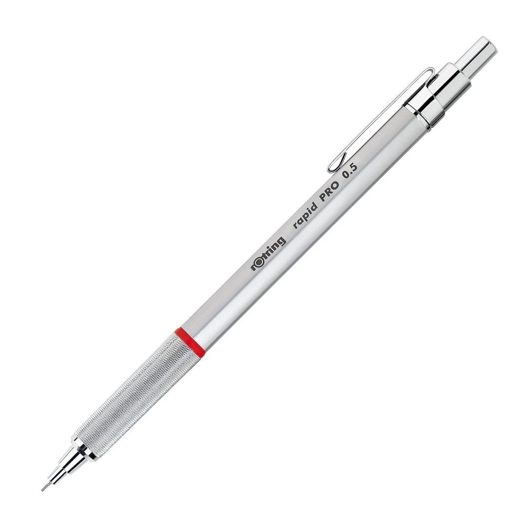 rOtring Rapid Portaminas Pro | Mina HB de 0,5 mm | Menor rotura de mina | Cuerpo metálico completo en cromo plateado