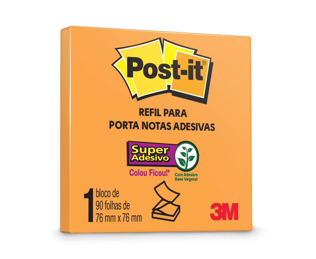 Bloco de Notas Adesivas Post-it®, Refil, Laranja, 76 mm x 76 mm, 90 Folhas