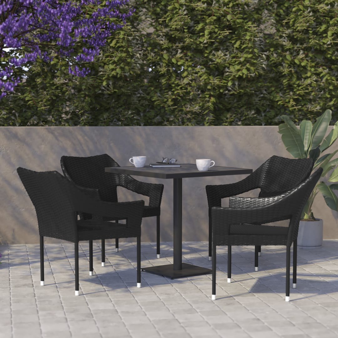 Ethan Set of 4 Commercial Grade Stacking Patio Chairs, All Weather PE Rattan Wicker Patio Dining Chairs in Black