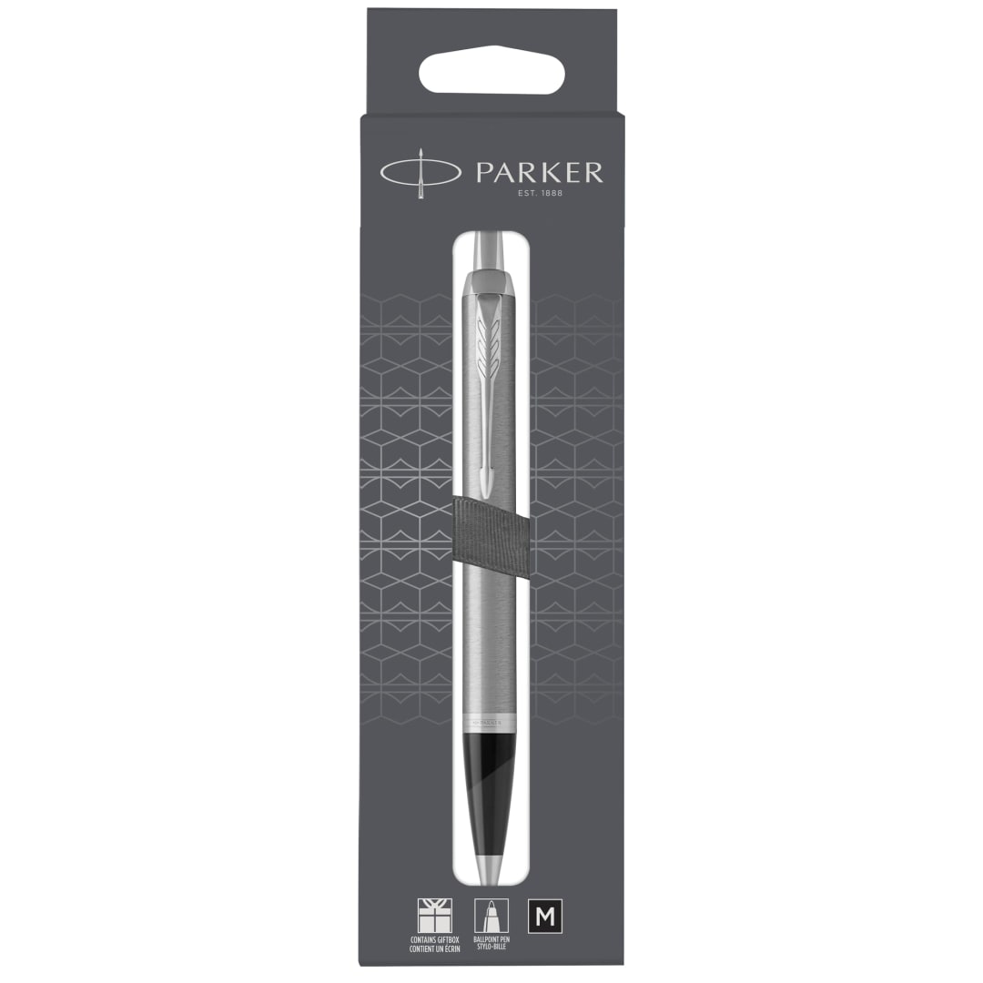 Parker IM Ballpoint Pen, Stainless Steel with Chrome Trim, Medium Point with Black Ink Refill, Gift Box