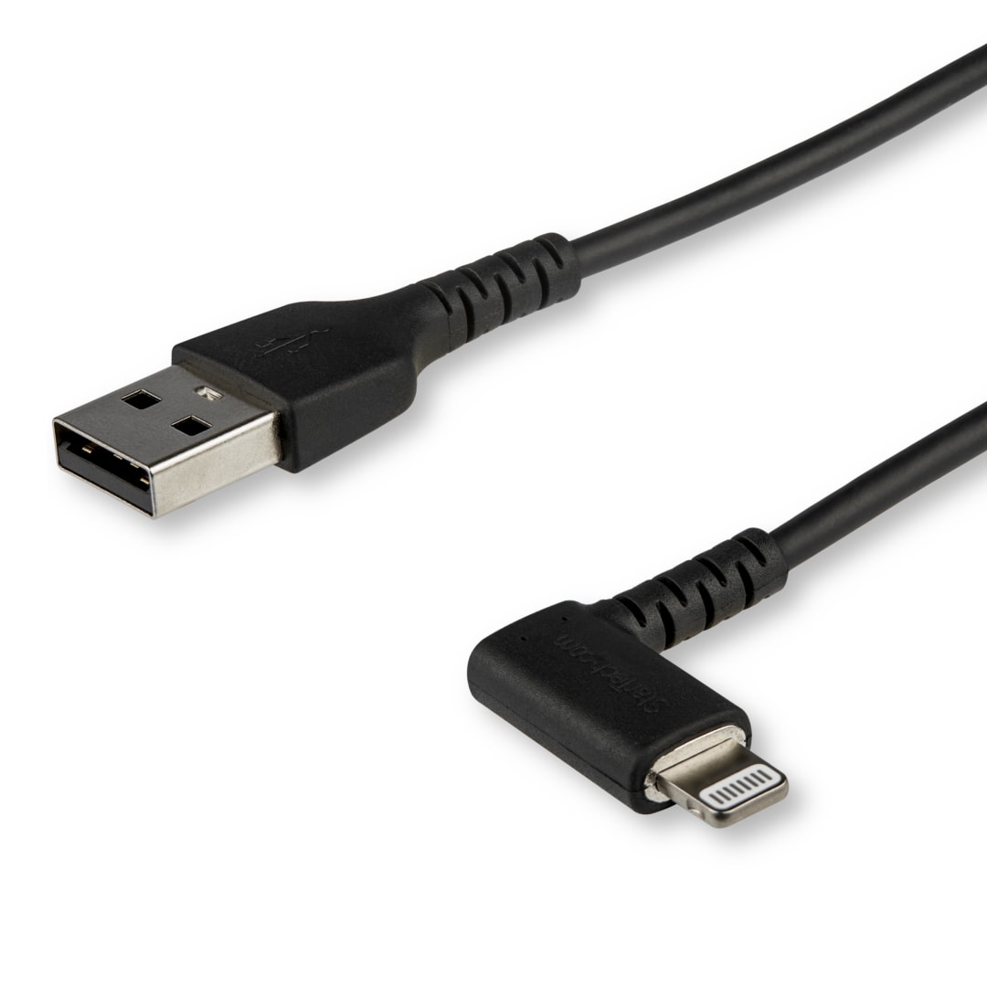 Rugged USB to Right Angle Lightning Black Cable - 2m