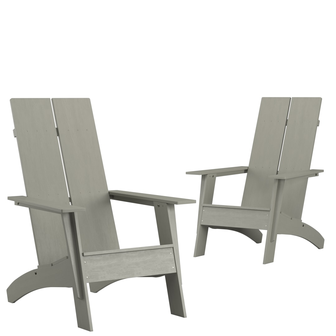 Set of 2 Sawyer Modern All-Weather Poly Resin Wood Adirondack Chairs in Gray