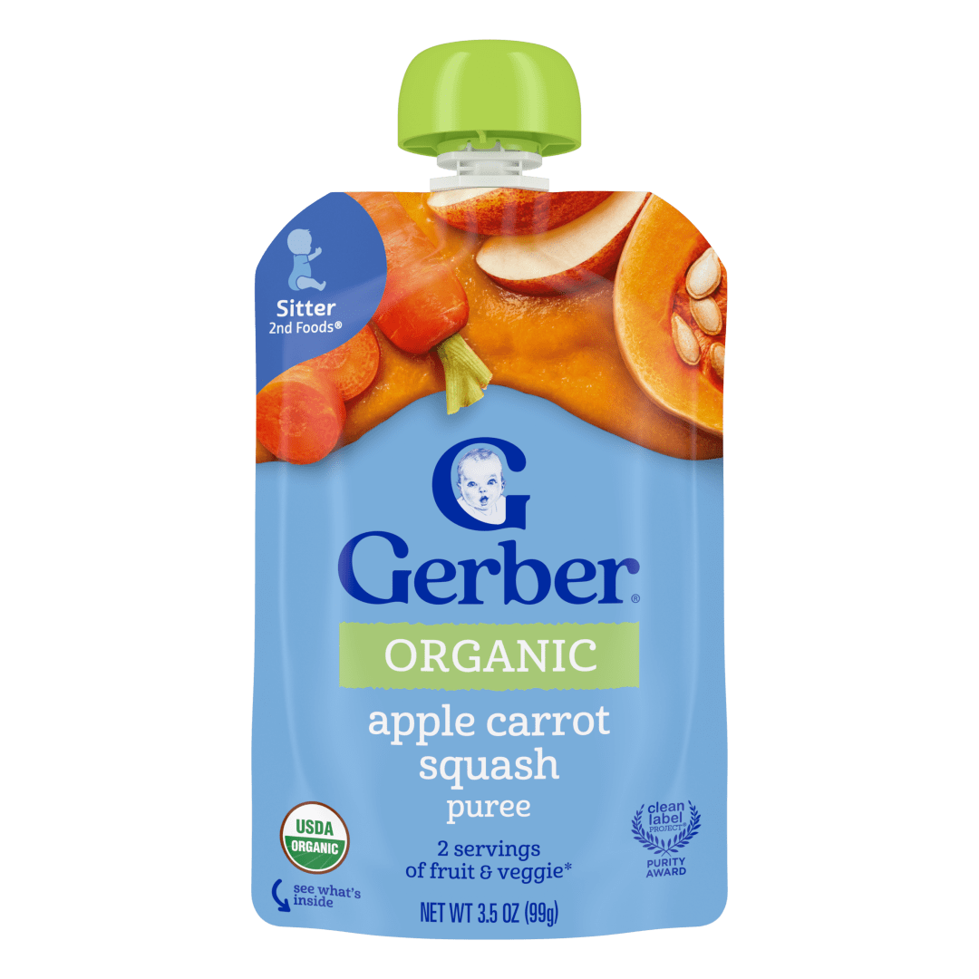 Gerber Stage 2 Baby Food, Organic Apple Carrot Squash Puree Pouch