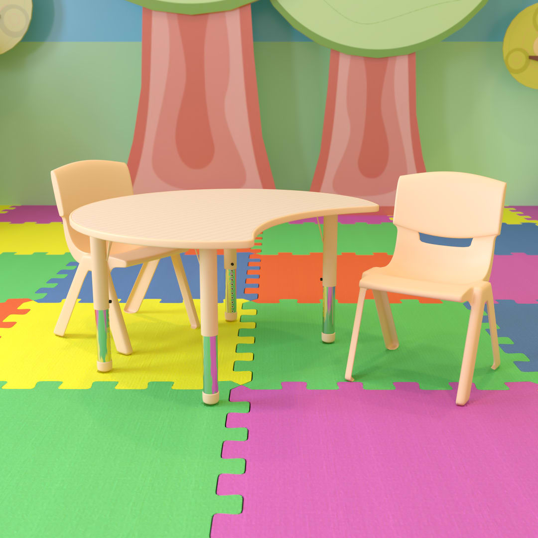 Emmy 25.125"W x 35.5"L Crescent Natural Plastic Height Adjustable Activity Table Set with 2 Chairs