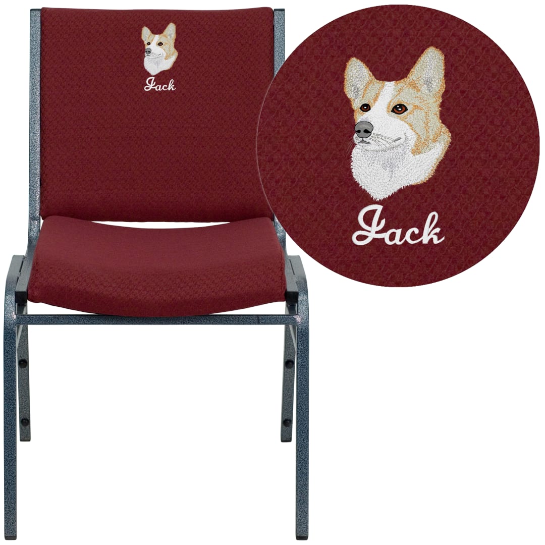 Embroidered HERCULES Series Heavy Duty Burgundy Patterned Fabric Stack Chair