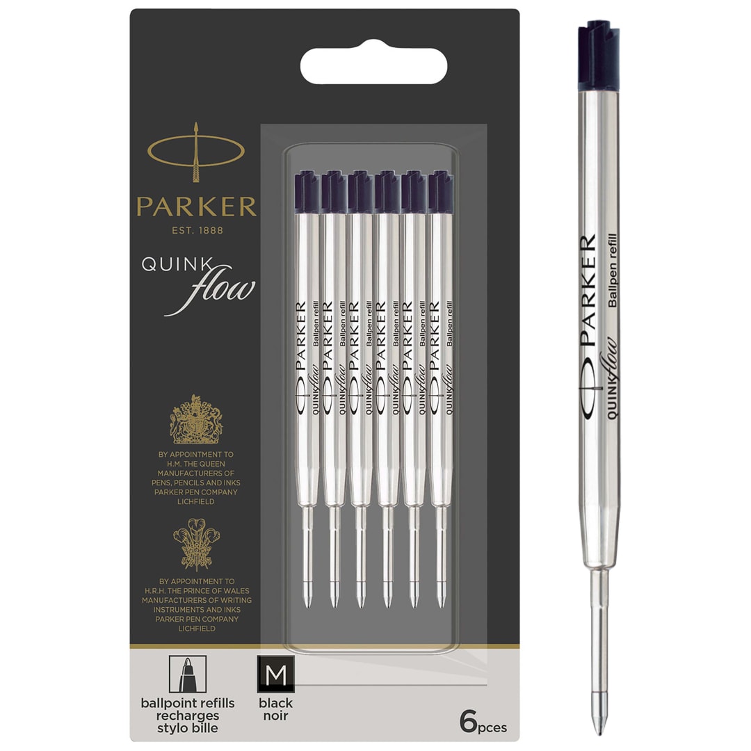 Parker QUINKflow Recambios de tinta para bolígrafos | punta mediana (0,7mm) | tinta negra | paquete de 6