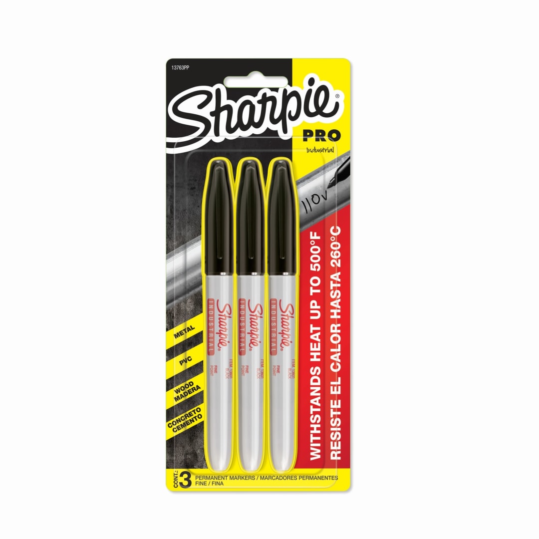 Sharpie® Industrial Permanent Markers, Fine Tip, Black, 3 Pack