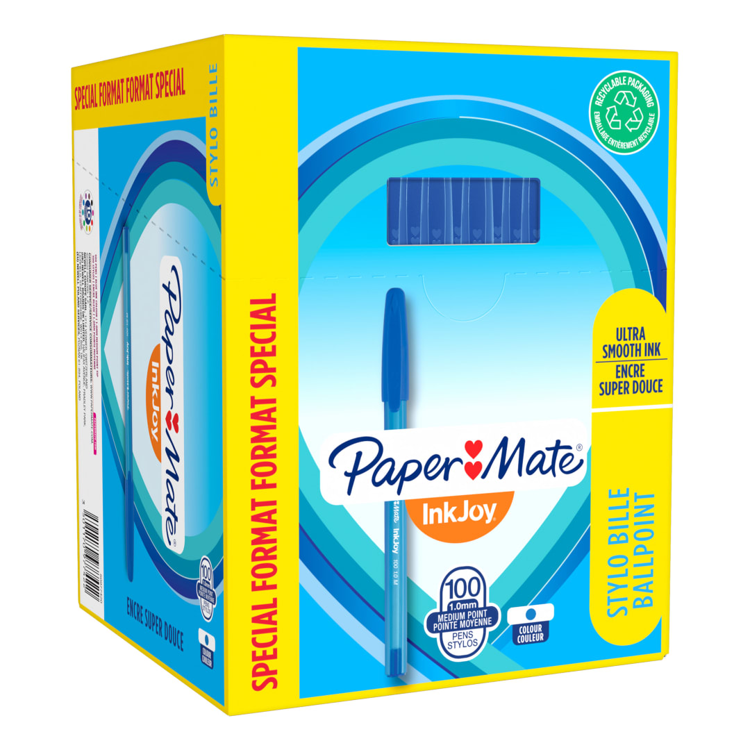 Paper Mate InkJoy 100ST Bolígrafo con capuchón | punta mediana (1,0 mm) | azul | caja de 100