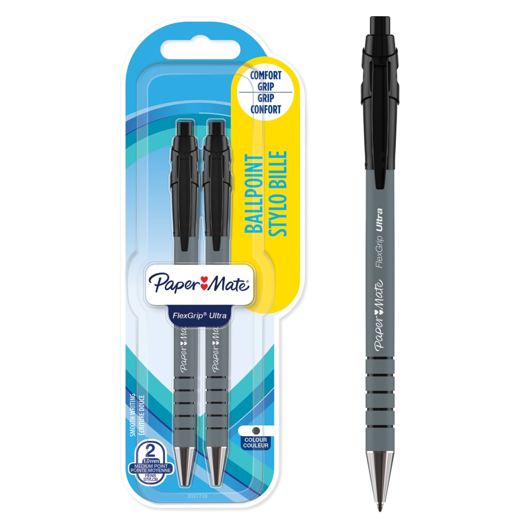 Paper Mate® FlexGrip® Ultra® Retractable Ballpoint Pens | Medium Point (1.0mm) | Black | 2 Count