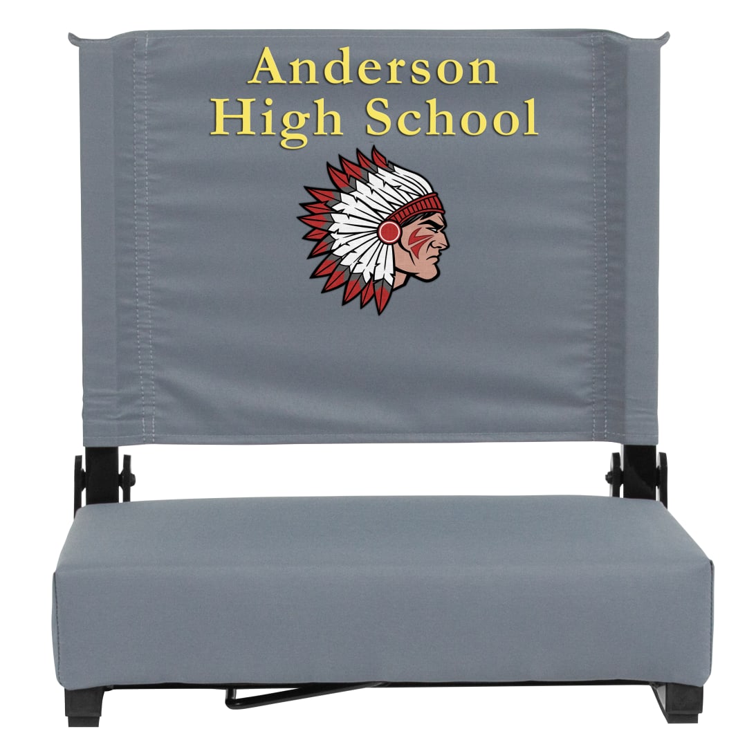 Grandstand Personalized 500 lb Capacity Padded Stadium Chair, Folding Seat with Handle, Lightweight &amp; Durable, Gray