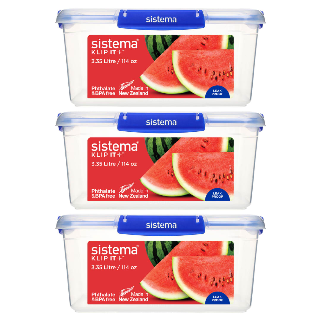 Sistema KLIP IT PLUS recipientes de almacenamiento de alimentos | 3.35 L | Juego de recipientes herméticos | Junta a prueba de fugas | Clips de cierre sencillos | 3 unidades