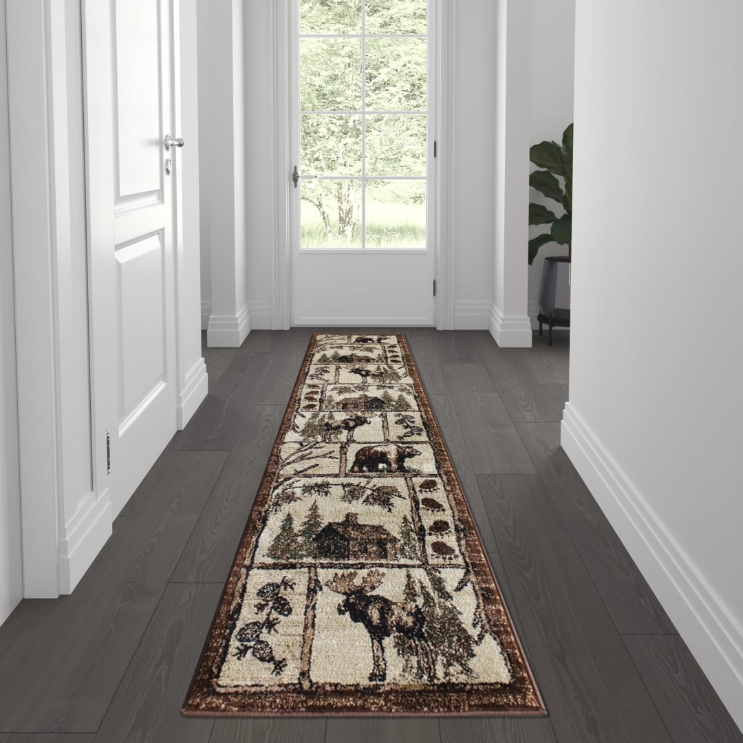 Vale Collection 2' x 7' Rustic Wildlife Themed Area Rug - Olefin Rug with Jute Backing - Entryway, Living Room, or Bedroom