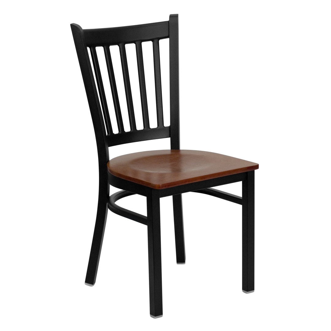 HERCULES Series Black Vertical Back Metal Restaurant Chair - Cherry Wood Seat