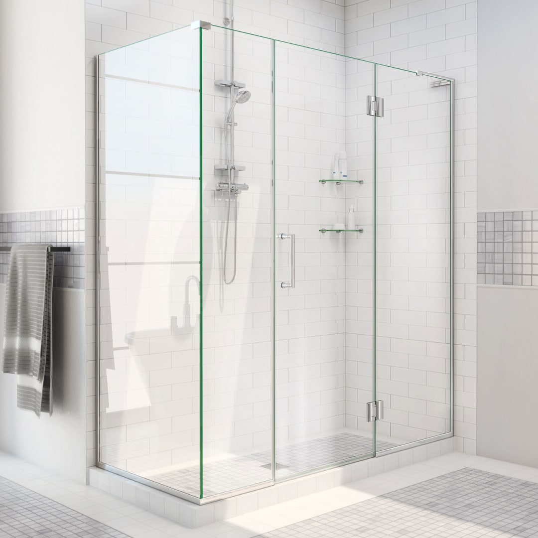 DreamLine Unidoor-X 64 1/2 inch W x 34 3/8 inch D x 72 inch H Frameless Hinged Shower Enclosure in Chrome