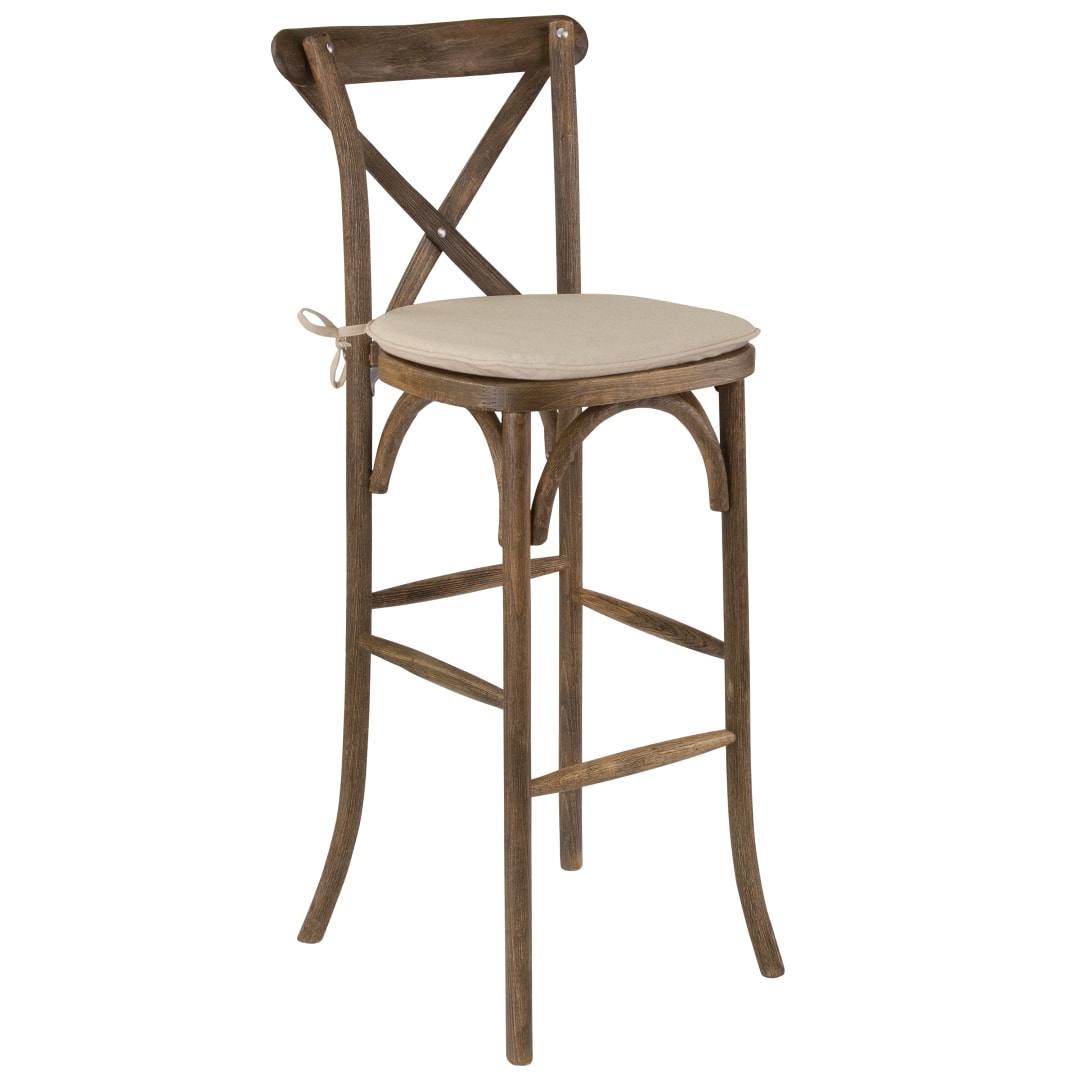 HERCULES Series Dark Antique Wood Cross Back Barstool with Cushion