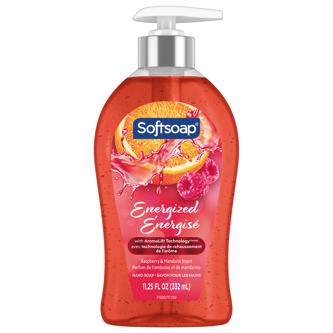 Softsoap Energized Liquid Hand Soap, Paraben Free, pH Balanced, Raspberry and Mandarin Scent, 332 mL Pump Bottle