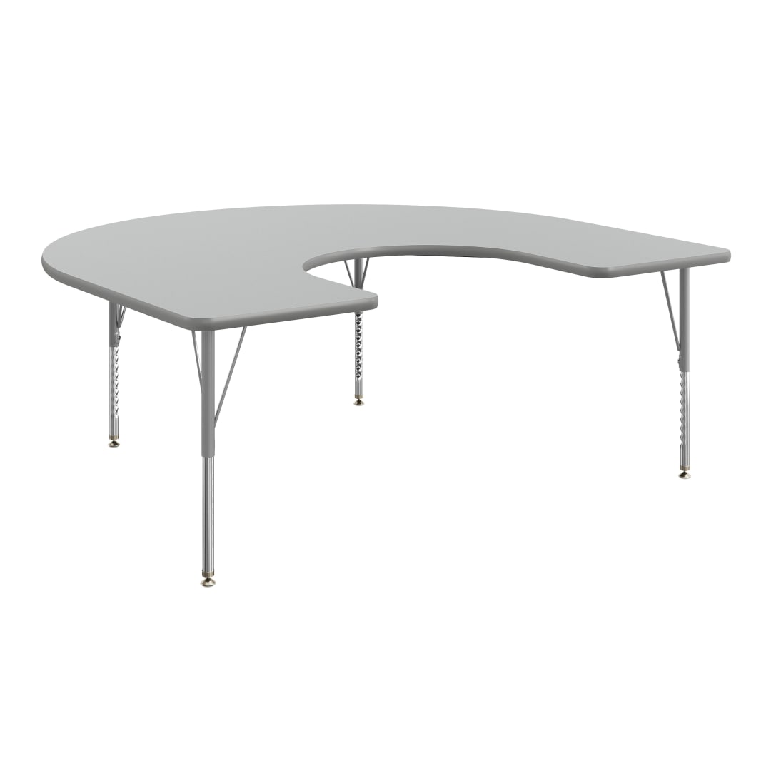 Wren 66'' x 60" Horseshoe Adjustable Height Activity Table, Thermal Laminate Top, Short Legs, Gray