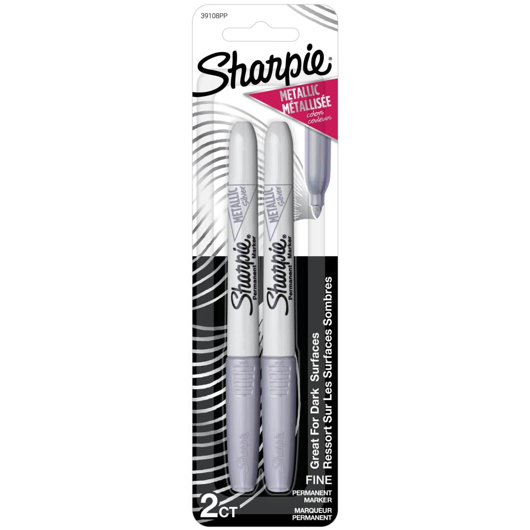 Sharpie® Metallic Permanent Markers, Fine Point, Silver, 2 Count