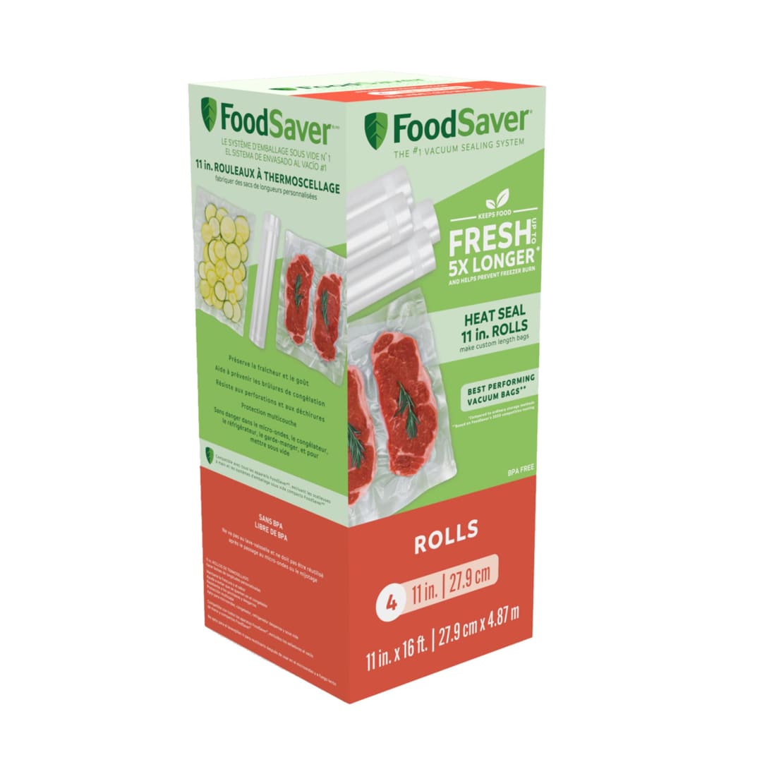 FoodSaver® Vacuum Seal Rolls for Custom Fit Airtight Food Storage and Sous Vide, 11" x 16', 4 Pack
