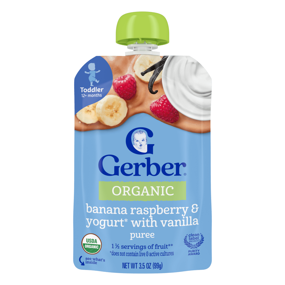 Gerber Toddler Food, Organic Banana Raspberry Yogurt with Vanilla Puree Pouch