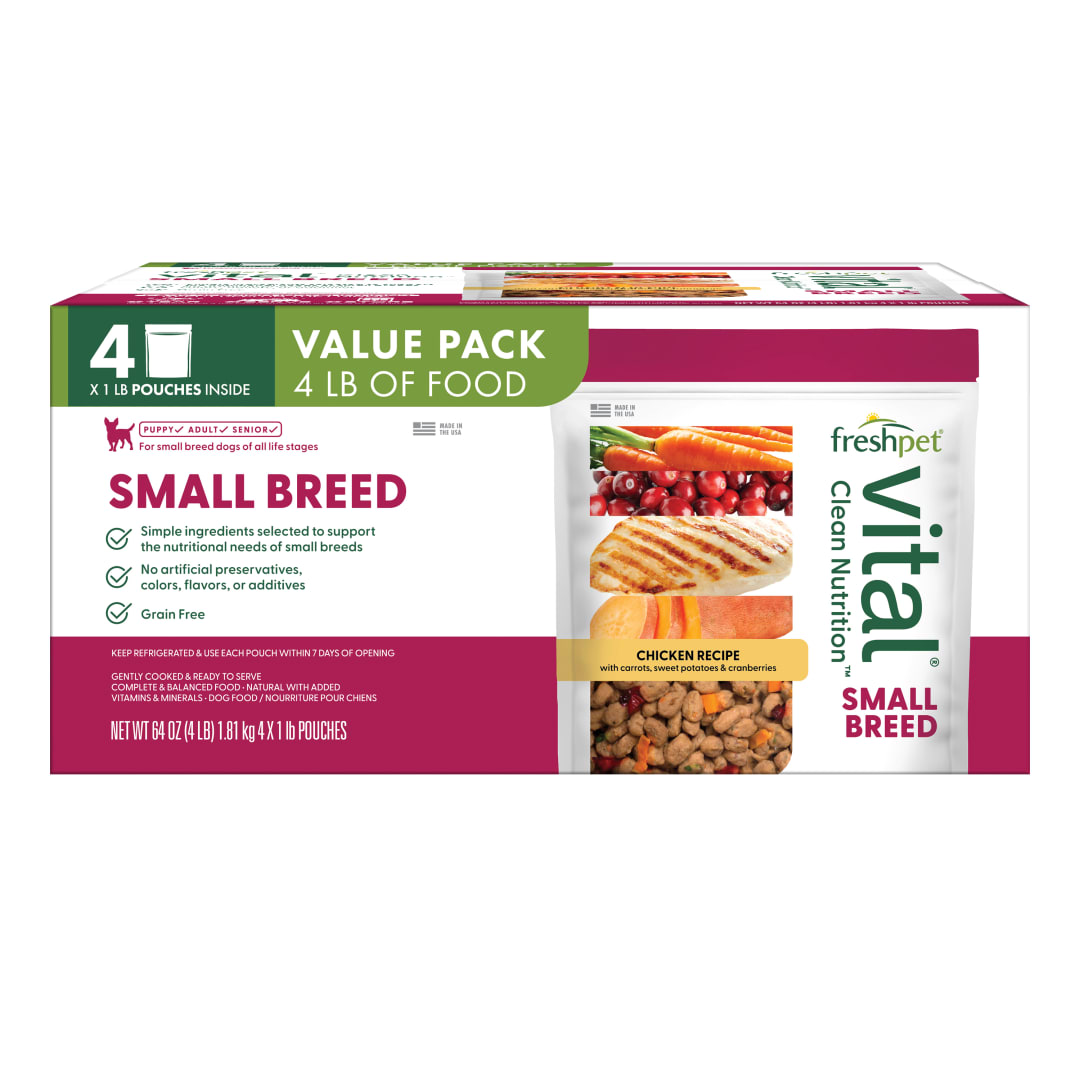 Freshpet Vital, Fresh Dog Food, Grain Free Small Breed Chicken Recipe, Value Pack 4 x 1 lb. Bags