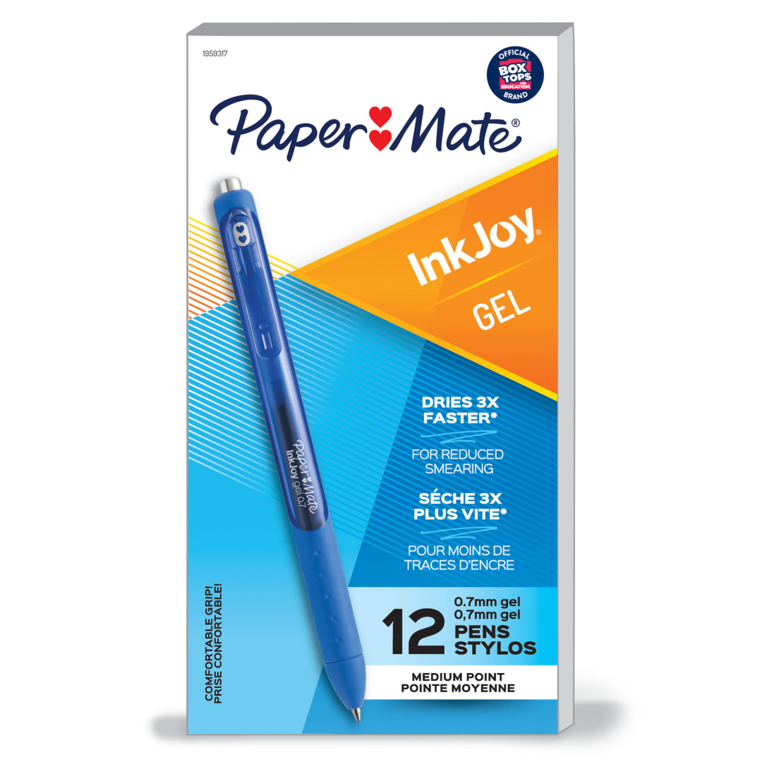 Paper Mate® InkJoy® Pens, Gel Pens, Medium Point (0.7 mm), Pure Blue, 12 Count