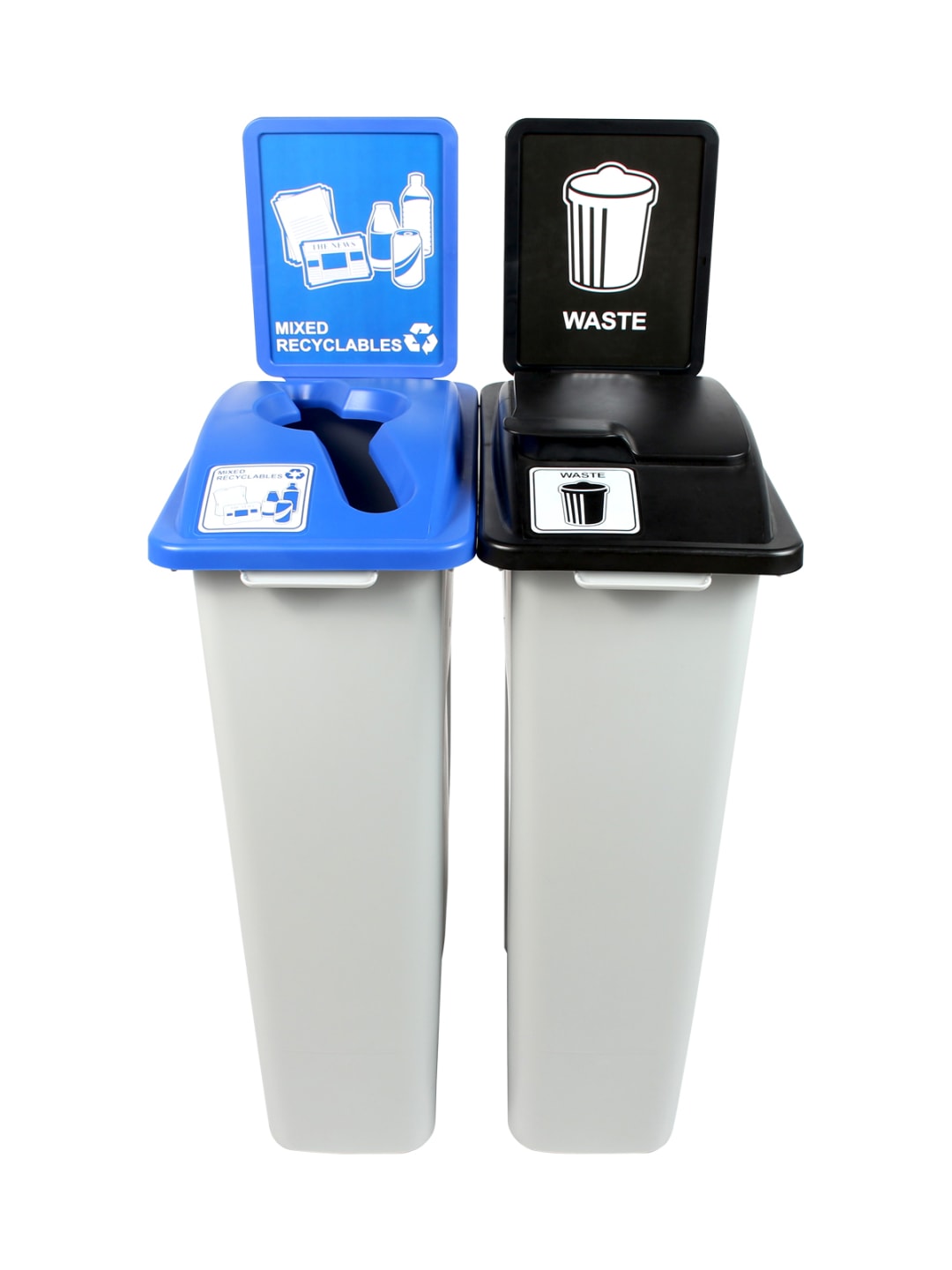  WASTE WATCHER - Double - Kit - Mixed Recyclables-Waste - Mixed-Solid Lift - Grey-Blue-Black