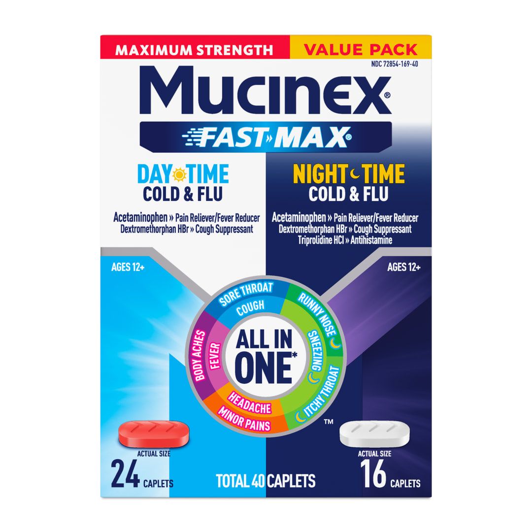 MUCINEX® FAST-MAX® Daytime Cold & Flu & Nighttime Cold & Flu Caplets - 24/40 ct.