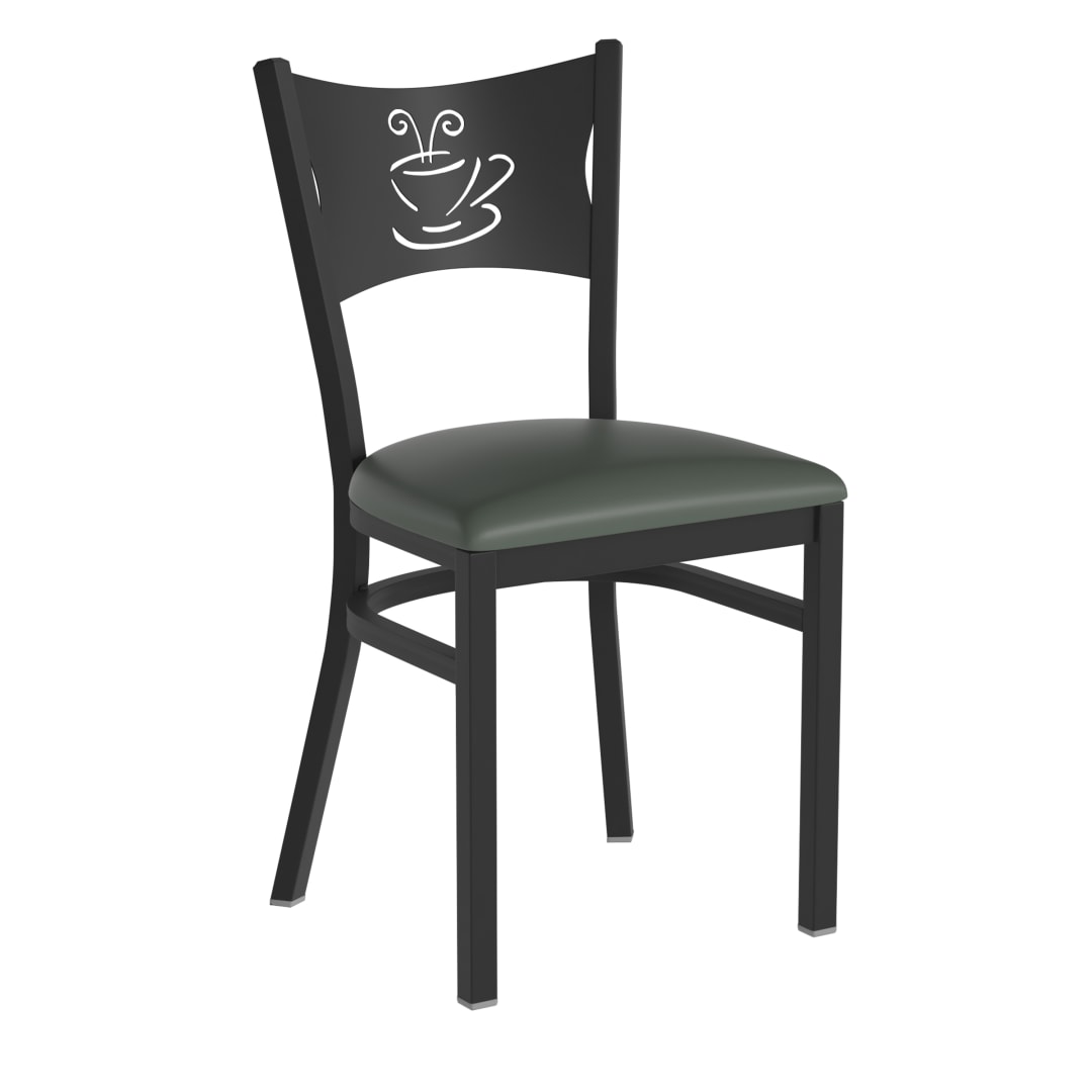 HERCULES Black Coffee Back Metal Restaurant Chair - Green Vinyl Seat