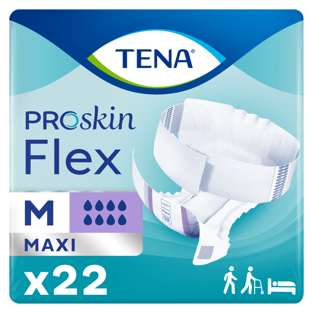TENA ProSkin Flex Maxi – Belted Incontinence Briefs for Heavy Leakage with Adjustable COMFIStretch™ Belt, Easy-Fastening System &amp; Triple Skin Protection - Medium, Pack of 22