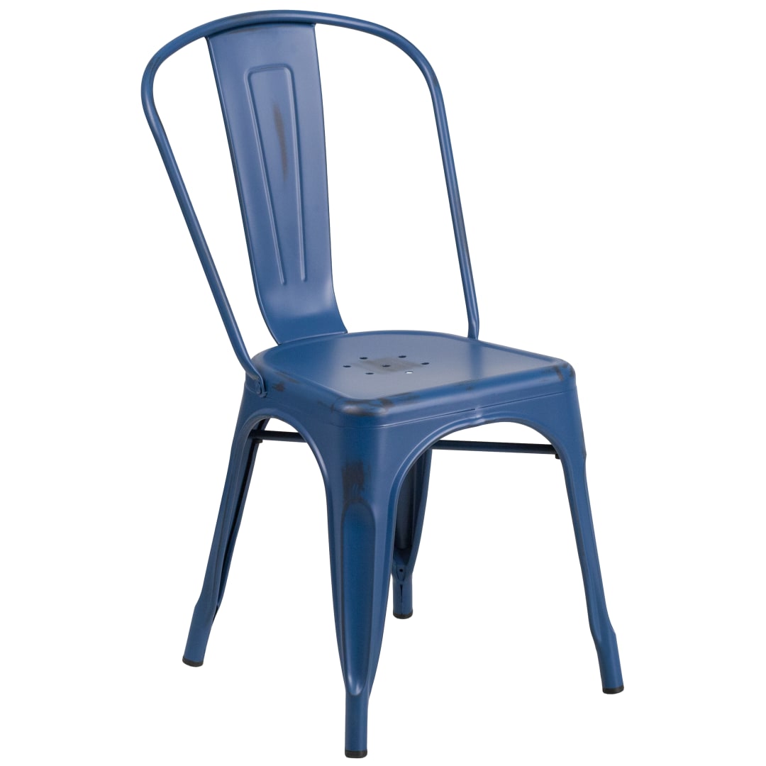 Tenley Commercial Grade Distressed Antique Blue Metal Indoor-Outdoor Stackable Chair
