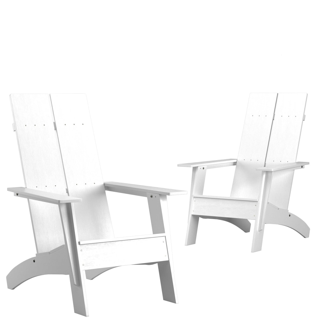 Set of 2 Sawyer Modern All-Weather Poly Resin Wood Adirondack Chairs in White