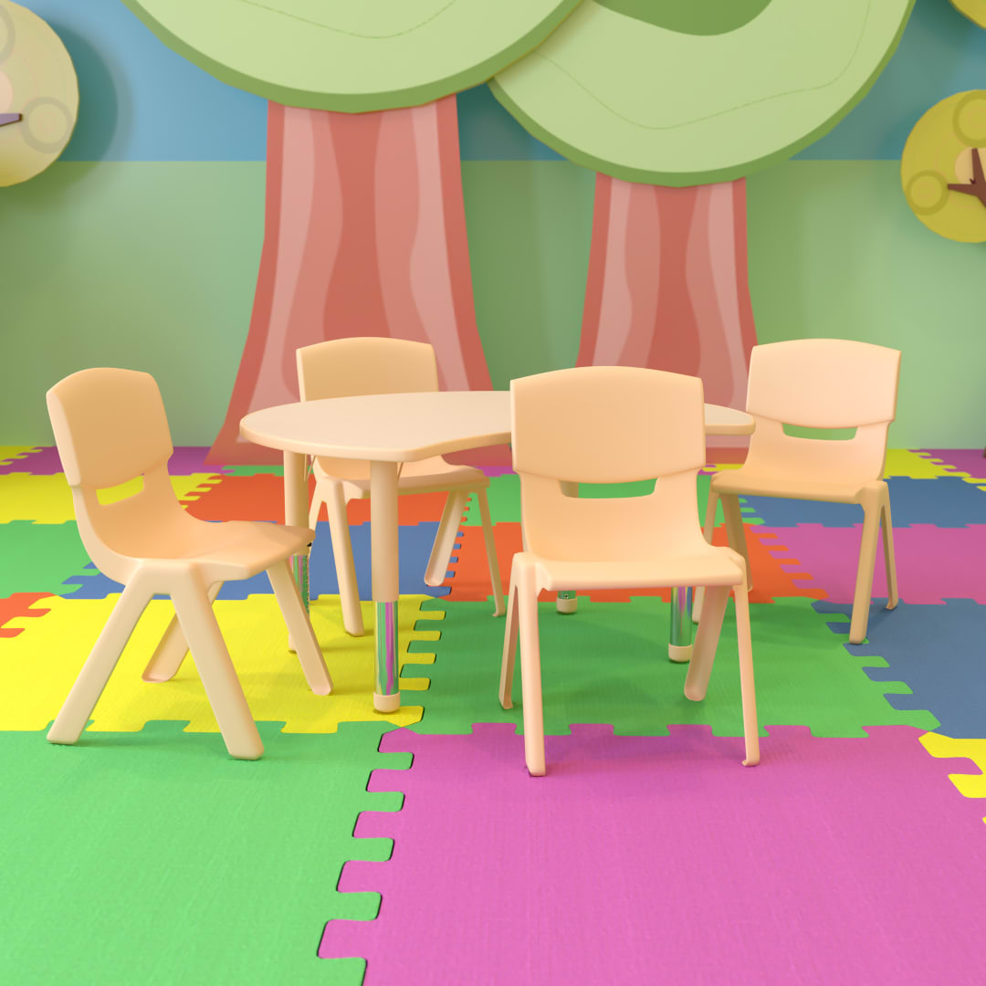 Emmy 25.125"W x 35.5"L Crescent Natural Plastic Height Adjustable Activity Table Set with 4 Chairs