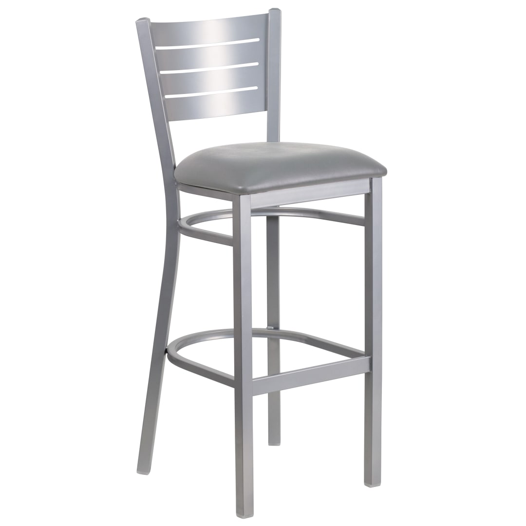 HERCULES Series Silver Slat Back Metal Restaurant Barstool - Custom Upholstered Seat